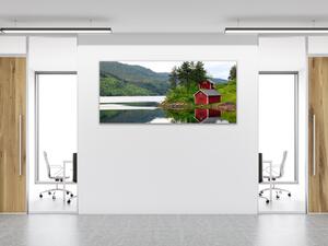 Obraz skleněný dům u jezera - 30 x 40 cm