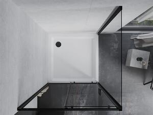Mexen APIA, sprchový kout s posuvnými dveřmi 90 (dveře) x 90 (stěna) cm, 5mm čiré sklo, černý profil + bílá sprchová vanička, 840-090-090-70-00-4010B