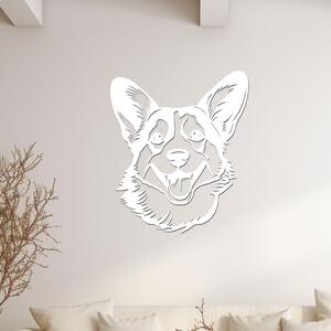 Dřevo života | Dřevěná dekorace na stěnu psa Corgi hlava | Rozměry (cm): 50x60 | Barva: Bílá