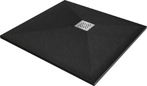 Mexen Stone+, čtvercová vanička z minerálního kompozitu 70 x 70 cm, černá matná, 44707070