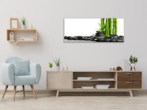 Obraz skleněný bambus a černé zen kameny - 30 x 60 cm