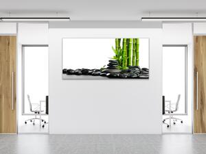Obraz skleněný bambus a černé zen kameny - 50 x 70 cm