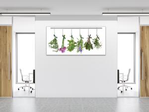 Obraz skleněný byliny zavěšené k sušení na tyči - 30 x 60 cm