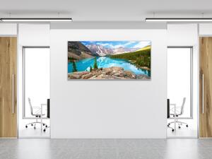 Obraz skleněný morénové jezero mezi horami - 30 x 60 cm