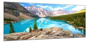 Obraz skleněný morénové jezero mezi horami - 70 x 100 cm