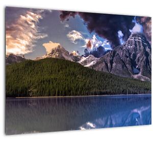 Skleněný obraz jezera a hor (70x50 cm)