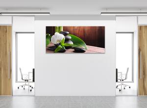 Obraz skleněný květ bílá orchidej na bambusové podložce - 70 x 100 cm
