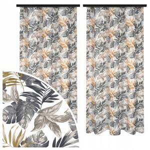 ZÁCLONY DO POKOJE 140x260 CM ZÁCLONY SE VZOREM LISTŮ S ŘASÍCÍ PÁSKOU, TUNÝLKEM A ŽABKAMI