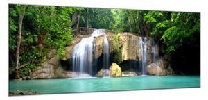 Obraz skleněný vodopád u řeky - 70 x 100 cm