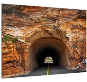 Skleněný obraz - tunel ve skále (70x50 cm)