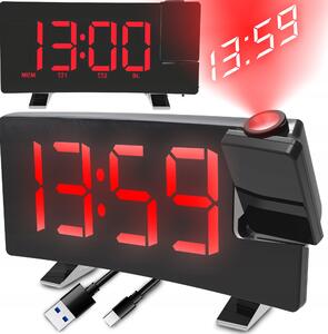 RADIOBUDÍK HODINY S PROJEKTOREM ČERNÝ USB HLASITÝ BUDÍK LED DISPLEJ XL