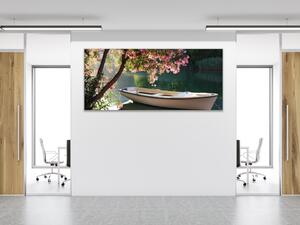Obraz skleněný loďka na řece pod stromem - 30 x 60 cm