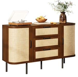Komoda Moonbite, šířka 120 cm, se 2 dvířky a 3 zásuvkami, zaoblené rohy, proplétaná texturou, materiál: MDF, povrchová úprava: ořech