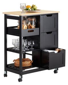 SoBuy FKW79-SCH Kuchyňský vozík Servírovací vozík Černý 67 x 84,5 x 37 cm