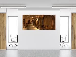 Obraz skleněný sudy vína ve sklepě - 30 x 60 cm