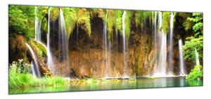 Obraz skleněný vodopád v lese - 100 x 150 cm