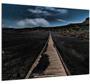 Skleněný obraz dřevěné cesty za soumraku (70x50 cm)