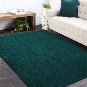 Moderní jednobarevný koberec shaggy tmavě zelené barvy Šířka: 80 cm | Délka: 150 cm