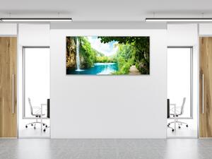 Obraz na skle vodopád v hlubokém lese - 30 x 60 cm