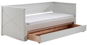 Bílá borovicová rozkládací postel Vipack Pino 90/180 x 200 cm se zásuvkou
