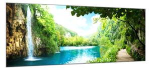 Obraz na skle vodopád v hlubokém lese - 60 x 90 cm