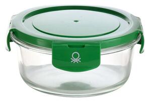 Dóza na potraviny United Colors of Benetton z borosilikátového skla s víkem / 840 ml / kulatá / zelené víko / transparentní