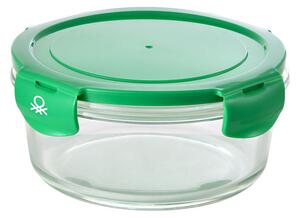 Dóza na potraviny United Colors of Benetton z borosilikátového skla s víkem / 840 ml / kulatá / zelené víko / transparentní