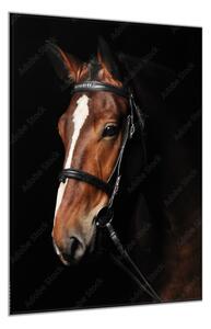 Obraz skleněný hnědý kůň s bílou lysinou - 30 x 60 cm
