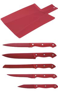 5tidílná sada nožů z nerezové oceli s prkénkem Renberg / Červená