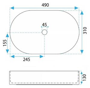REA-U3535 - Umyvadlo na desku VANDA 31x49 cm keramika/tmavě modrá