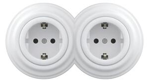 Kliklap - Dvojitá retro zásuvka domovní s rámečkem SCHUKO 230V sněhově bílá