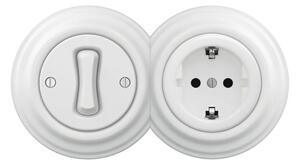 Kliklap - Retro jednopólový vypínač č. 1 a zásuvka SCHUKO 230V s rám.něhově bílá