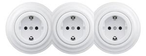 Kliklap - Trojitá retro zásuvka domovní s rámečkem SCHUKO 230V sněhově bílá