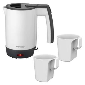 Concept RK7030-Cestovní rychlovarná konvice 0,5 l 1080W/230V šedá/bílá + 2 šálky