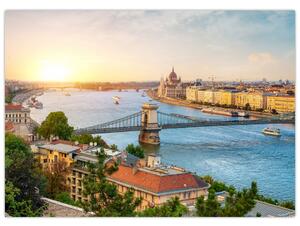 Skleněný obraz města Budapešť s řekou (70x50 cm)