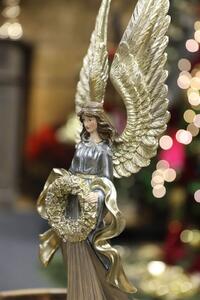 Modře zlatá figurka anděl s věncem 51cm