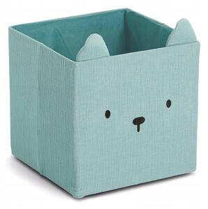 MUŠELÍNOVÝ ÚLOŽNÝ BOX NA HRAČKY KRÁLÍK S UŠIMA 28x28x28 CM ZELENÝ