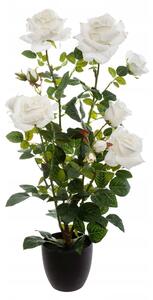KEŘ BÍLÉ RŮŽE UMĚLÁ ROSTLINA DEKORACE 74cm