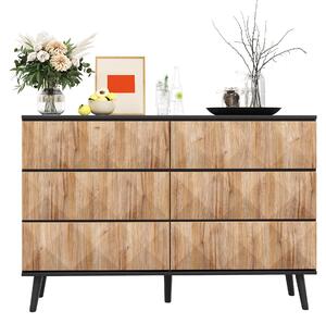 Komoda Moonbite se 6 zásuvkami, design v industriálním stylu, s kovovým rámem, zdobenými předními plochami s lištami, vyrobená z MDF a dřevotřísky, barva černá
