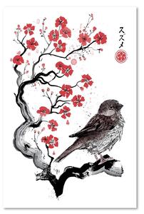 Obraz na plátně Malý vrabec Sumi-e - Dr.Monekers Rozměry: 40 x 60 cm