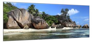 Obraz skleněný moře a pláž La Digue Seychely - 70 x 100 cm