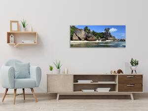 Obraz skleněný moře a pláž La Digue Seychely - 30 x 60 cm