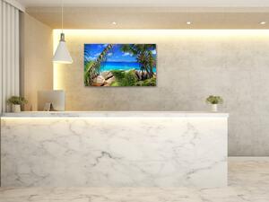 Obraz skleněný tropické moře a palmy - 30 x 60 cm