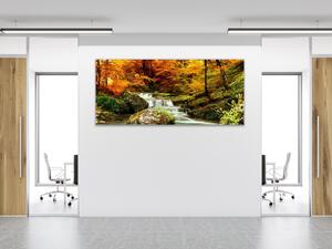 Obraz na skle podzimní les s řekou - 34 x 72 cm