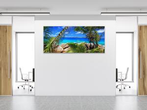 Obraz skleněný tropické moře a palmy - 30 x 60 cm