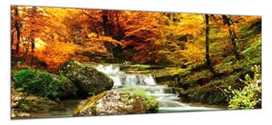 Obraz na skle podzimní les s řekou - 50 x 125 cm