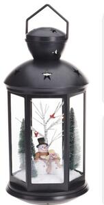 Home Styling Collection Černá LED lucerna s vánoční scénou uvnitř, 43 cm Vzor: Sněhulák