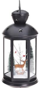 Home Styling Collection Černá LED lucerna s vánoční scénou uvnitř, 43 cm Vzor: Sob