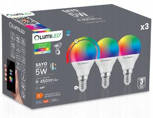 3x LED žárovka E14 P40 5W = 40W RGB CCT Stmívatelná Chytrá WiFi LUMILED