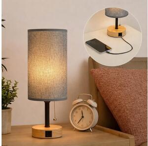 Brilagi - Stolní lampa s USB portem TABLON 1xE27/25W/230V dub/černá/šedá